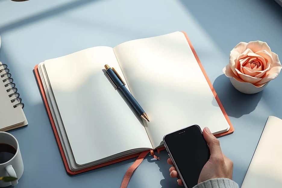 Espacio de trabajo con calendario de contenidos, notas y laptop que refleja la planificación y coherencia en la comunicación de una marca, que acompaña el artículo embudo digital explicado de forma simple.